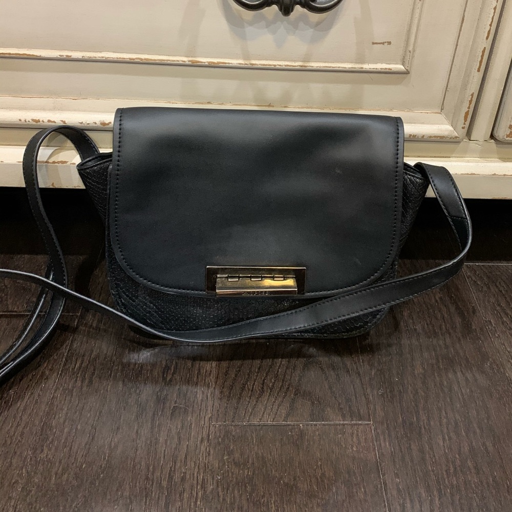 Zac Posen Black Leather and Snake Cross Body